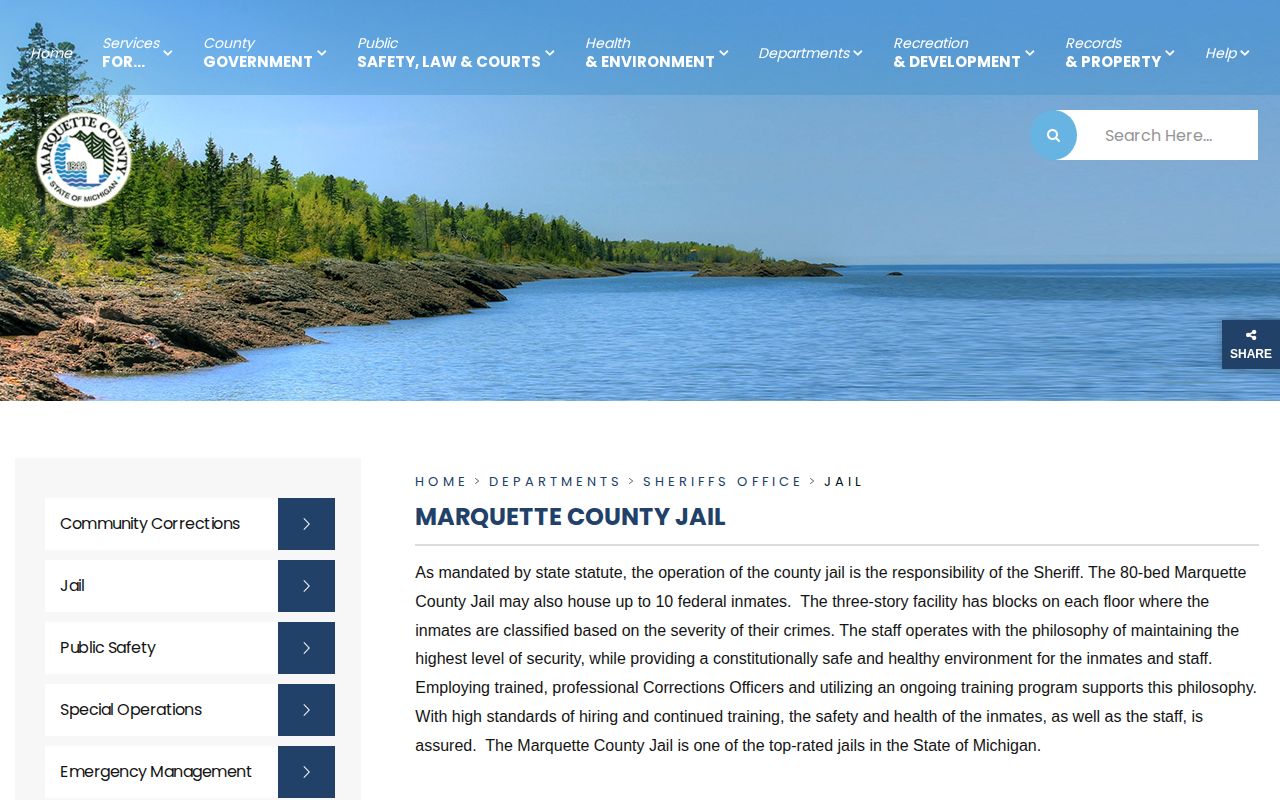 Marquette County Jail Services official booking and roster information
